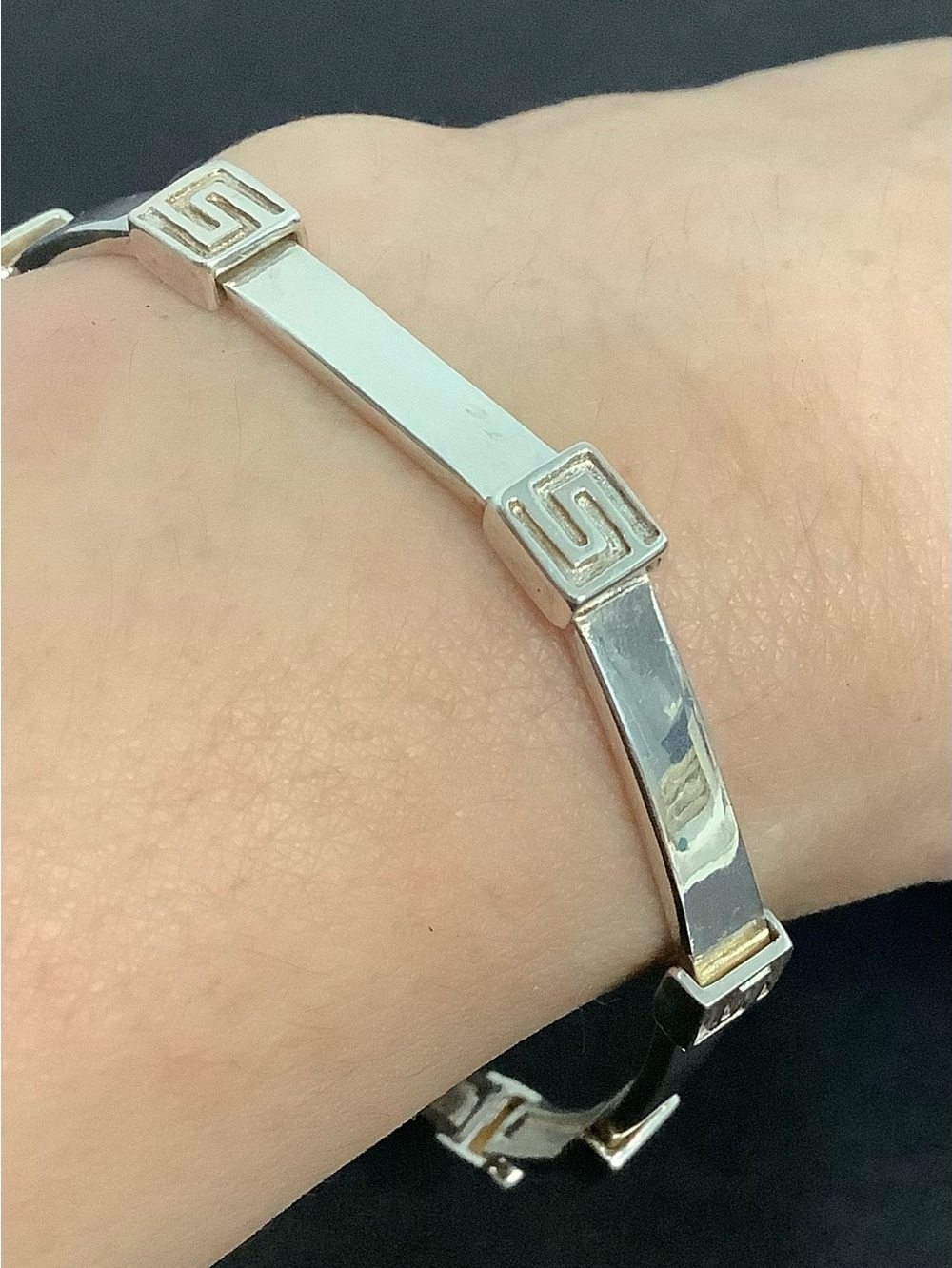 925 Silver FNA Vintage Greek Key Style Link Bracelet